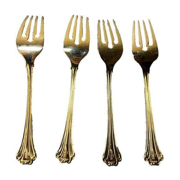 FB Rogers Golden Plated Electroplate American Chipendale 4 Forks Salad - Picture 7 of 15